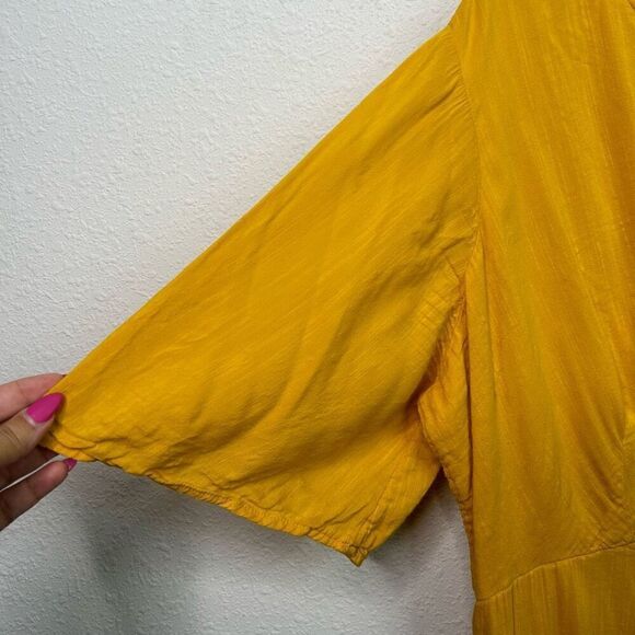 Old Navy Yellow Tie Waist Short Sleeve Midi Cotton Rayon Dress Women's Size 1X - Picture 4 of 15